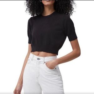 French Connection Womens Black Cropped Sweater Short Sleeve